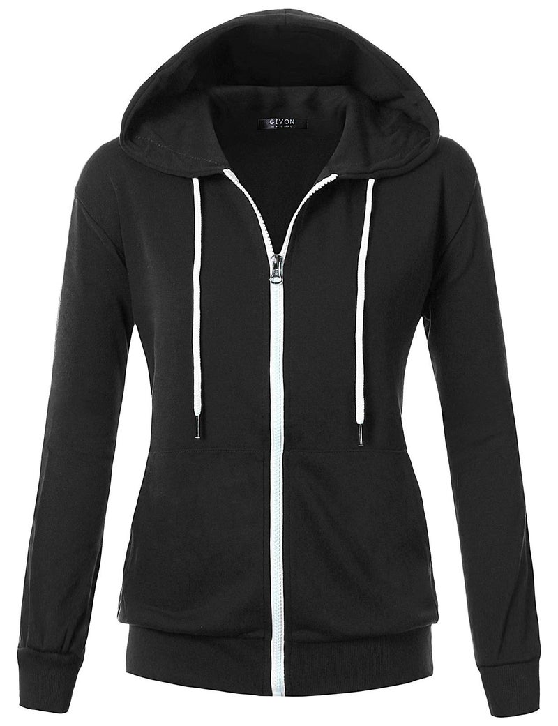 GIVON Women's Lightweight Zip Up Hoodie â€“ Long Sleeve Thin Casual Hooded Jacket, Plus DCF200-BLACK-XS - Image 2